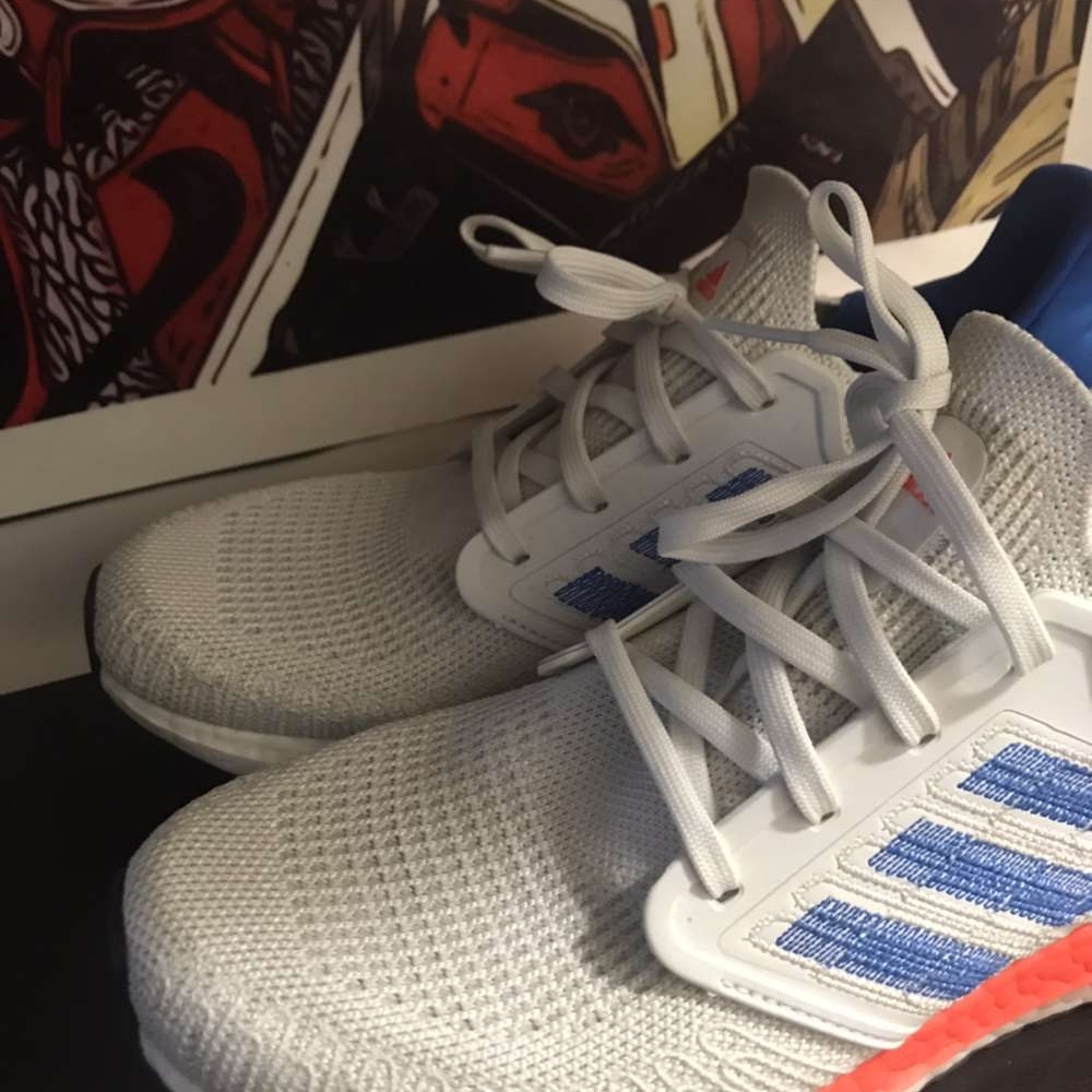 Adidas Ultraboost 20 White and Blue Sneakers with Red Accents - Picture 6 of 9